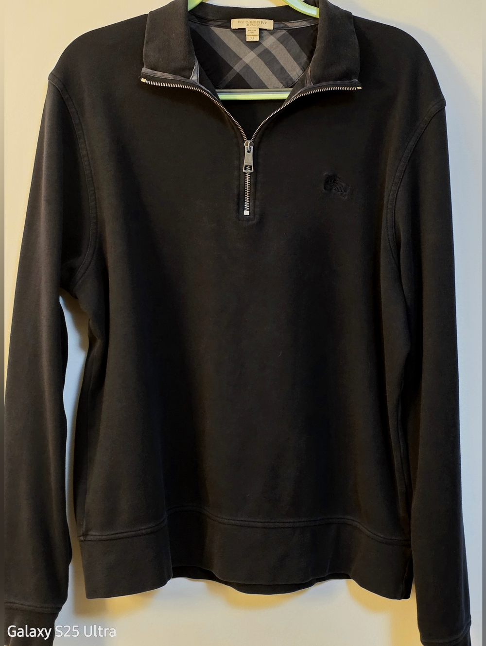 Burberry Brit Men's XL Black Zip-Up Men's Sweater with Plaid Lining